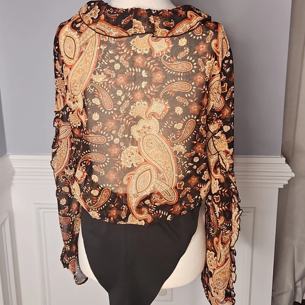 Zara Women's Paisley Semi-Sheer Ruffled Bodysuit - Picture 12 of 15